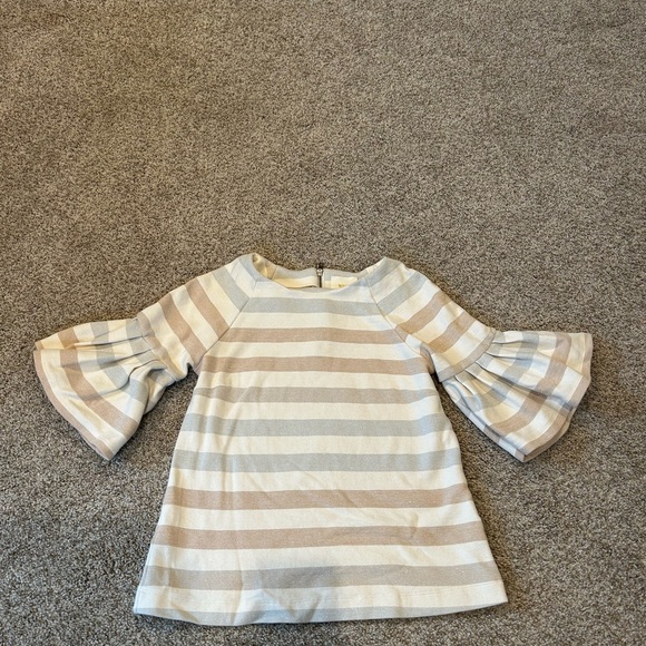 NWOT Maeve Anthropologie Helsa Metallic Striped 3/4 Bell Sleeve knit crewneck. - Picture 3 of 12